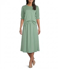 Investments Novelty Short Puff Sleeve Crew Neck Sweater Top