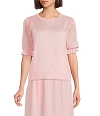 Investments Novelty Short Puff Sleeve Crew Neck Sweater Top