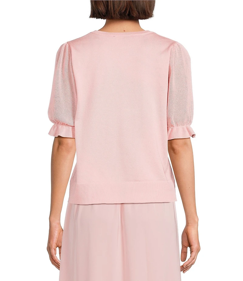 Investments Novelty Short Puff Sleeve Crew Neck Sweater Top