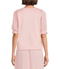 Investments Novelty Short Puff Sleeve Crew Neck Sweater Top