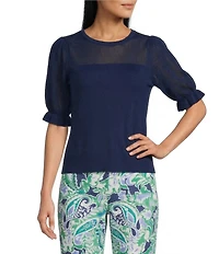 Investments Novelty Short Puff Sleeve Crew Neck Sweater Top