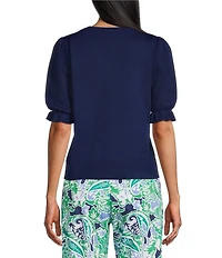 Investments Novelty Short Puff Sleeve Crew Neck Sweater Top