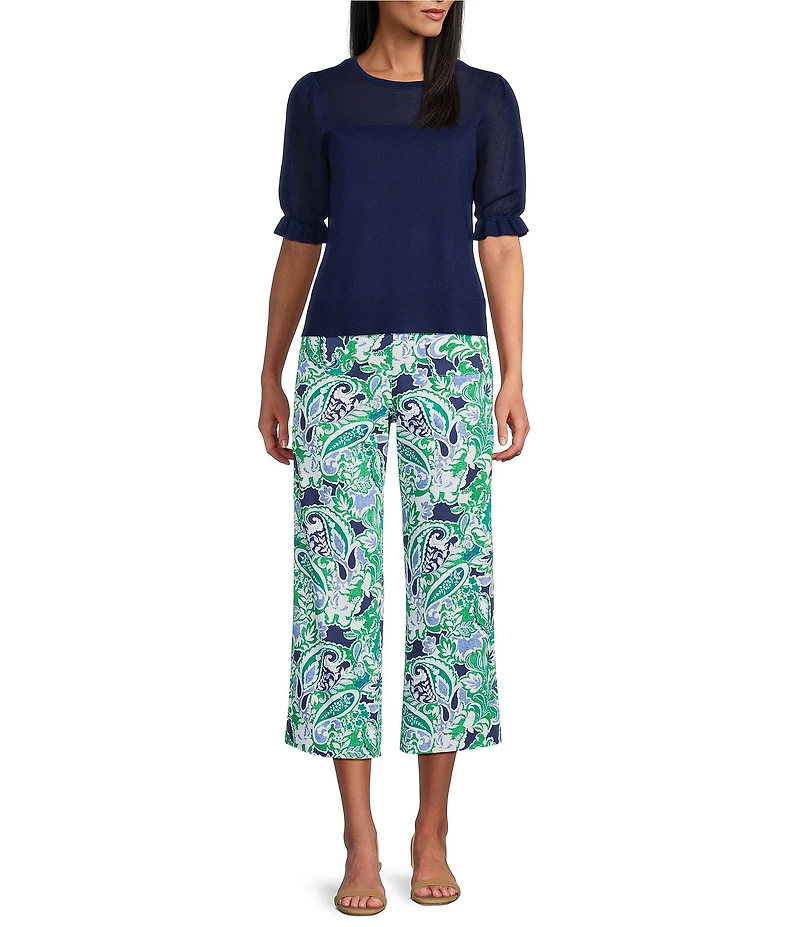 Investments Novelty Short Puff Sleeve Crew Neck Sweater Top