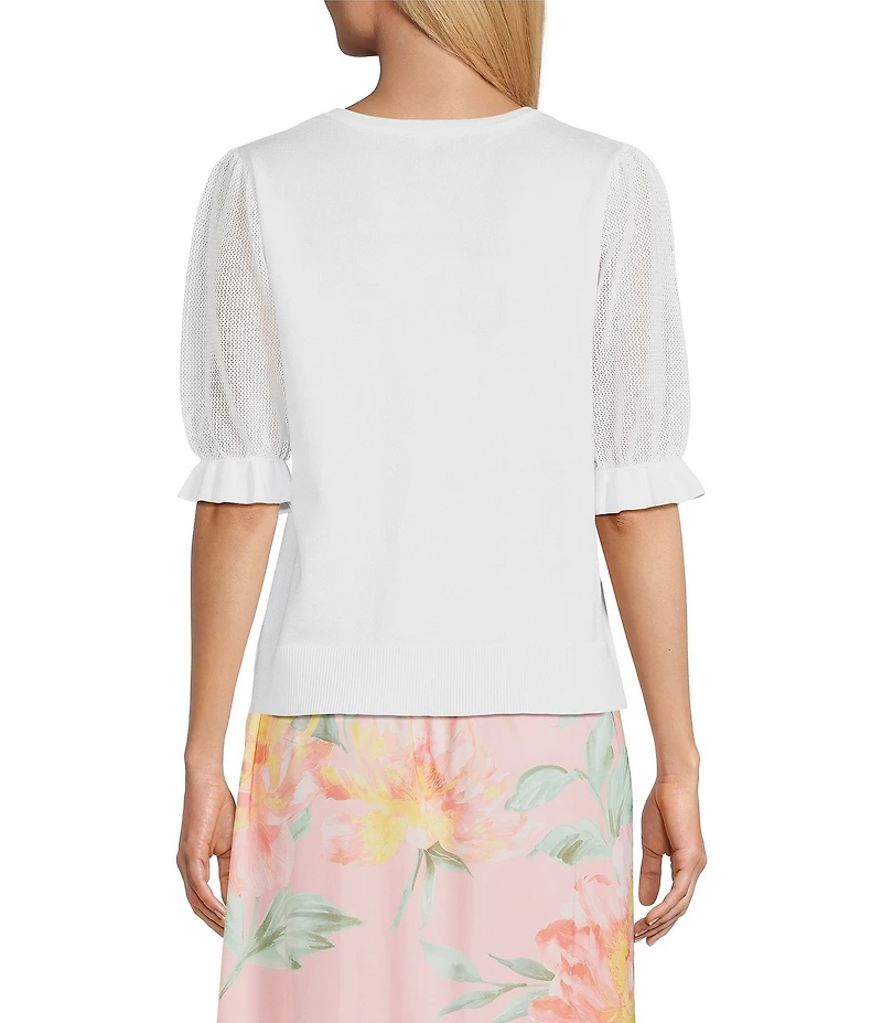 Investments Novelty Short Puff Sleeve Crew Neck Sweater Top