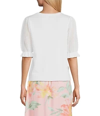 Investments Novelty Short Puff Sleeve Crew Neck Sweater Top