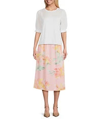 Investments Novelty Short Puff Sleeve Crew Neck Sweater Top