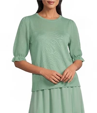 Investments Novelty Short Puff Sleeve Crew Neck Sweater Top