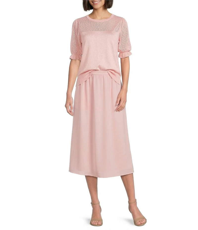 Investments Novelty Short Puff Sleeve Crew Neck Sweater Top