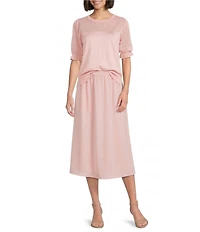 Investments Novelty Short Puff Sleeve Crew Neck Sweater Top