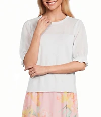 Investments Novelty Short Puff Sleeve Crew Neck Sweater Top