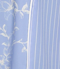 Investments Paired Stripe Floral Mixed Print 3/4 Sleeve Split Round Neck Blouse