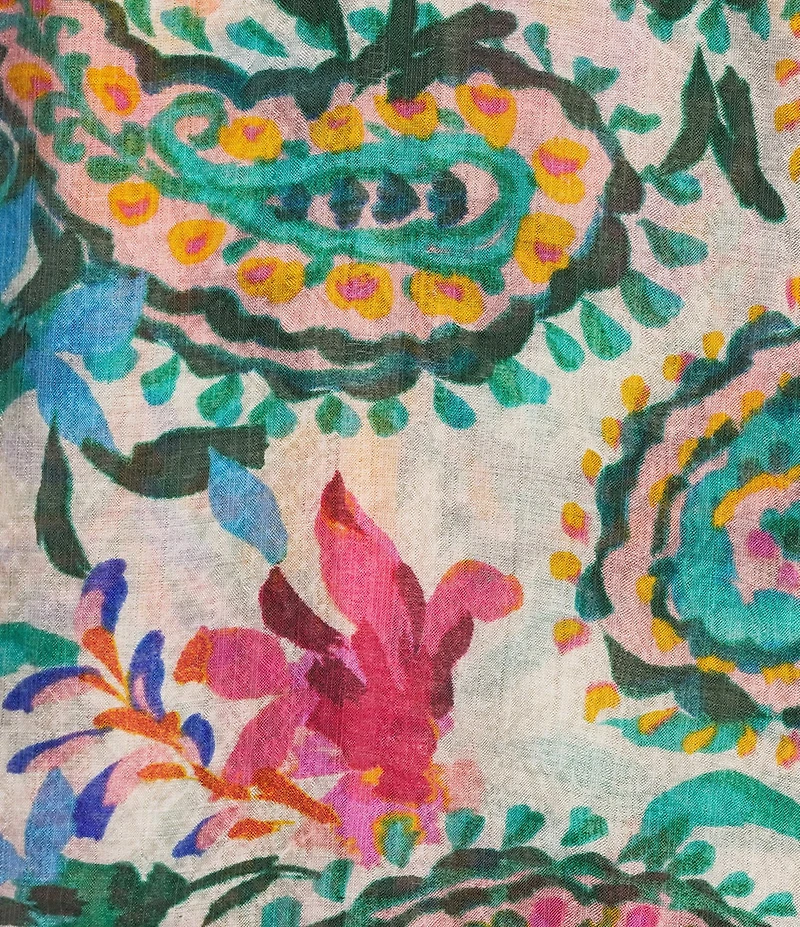 Investments Paisley Swirl Print 3/4 Bubble Sleeve Split Round Neck Blouse