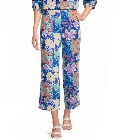 Investments Patchwork Floral Print Pull-On Wide Leg Crop Coordinating Pants