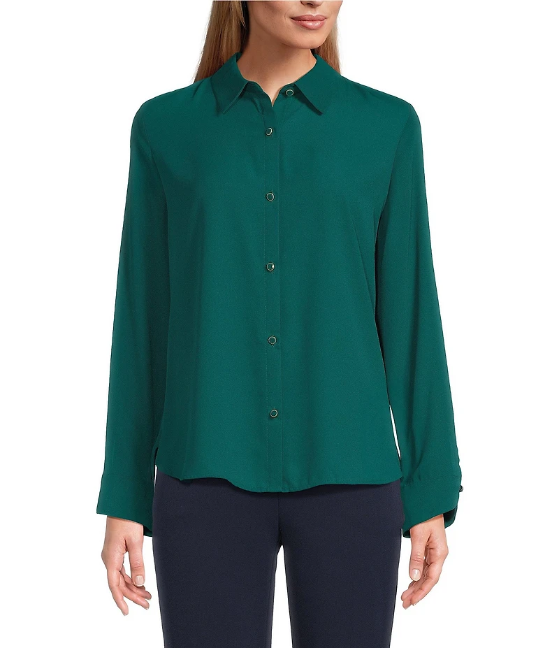 Investments Petite Long Flounce Sleeve Point Collar Neck Top