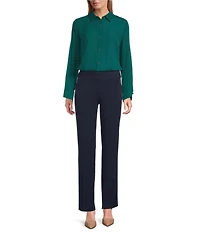 Investments Petite Long Flounce Sleeve Point Collar Neck Top