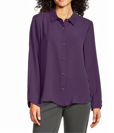 Investments Petite Long Flounce Sleeve Point Collar Neck Top