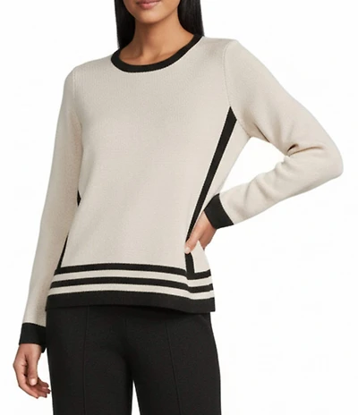 Investments Petite Border Stripe Long Sleeve Crew Neck Pullover Top