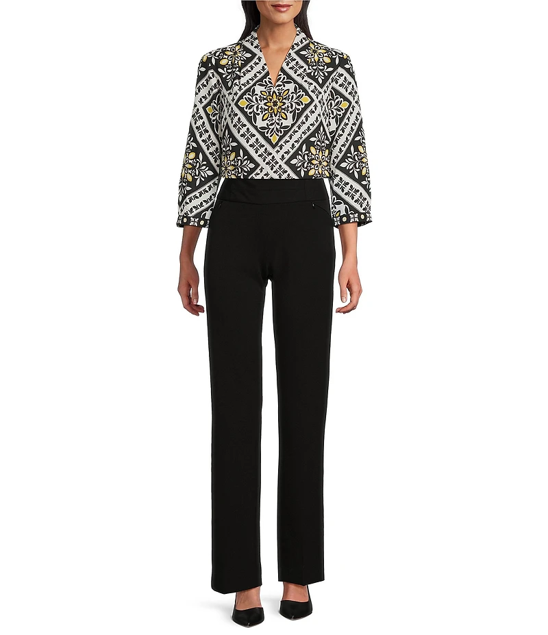 Investments Petite Caroline Signature Bandana Foulard Print 3/4 Sleeve V-Neck Button Front Top