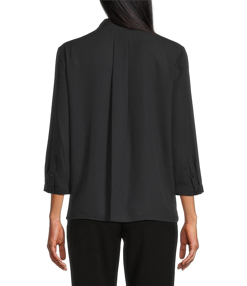 Investments Petite Caroline Signature Placed Floral Stitch Print 3/4 Sleeve Button Front Top