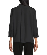 Investments Petite Caroline Signature Placed Floral Stitch Print 3/4 Sleeve Button Front Top