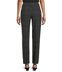 Investments Petite Charcoal Plaid the PARK AVE fit Stretch Front Pocketed Tummy Control Straight Leg Pants