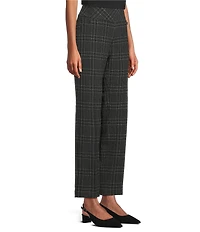 Investments Petite Charcoal Plaid the PARK AVE fit Stretch Front Pocketed Tummy Control Straight Leg Pants