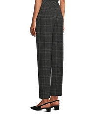 Investments Petite Charcoal Plaid the PARK AVE fit Stretch Front Pocketed Tummy Control Straight Leg Pants