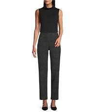 Investments Petite Charcoal Plaid the PARK AVE fit Stretch Front Pocketed Tummy Control Straight Leg Pants