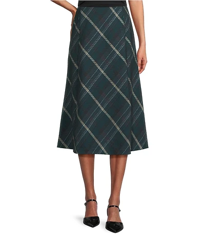Investments Petite Forest Plaid Pull-On Midi Skirt