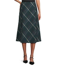 Investments Petite Forest Plaid Pull-On Midi Skirt