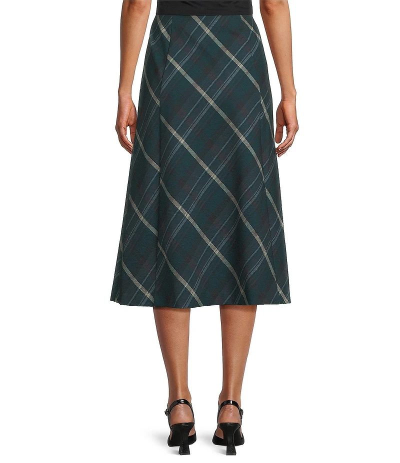 Investments Petite Forest Plaid Pull-On Midi Skirt