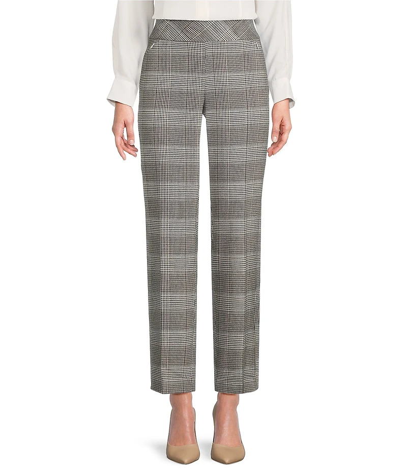 Investments Petite Houndstooth Plaid PARK AVE fit Pull-On Straight Leg Pants