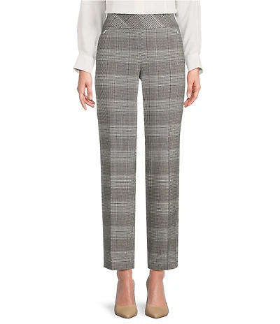 Investments Petite Houndstooth Plaid PARK AVE fit Pull-On Straight Leg Pants