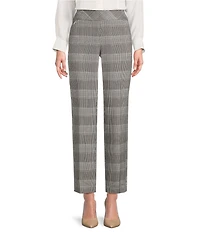 Investments Petite Houndstooth Plaid PARK AVE fit Pull-On Straight Leg Pants