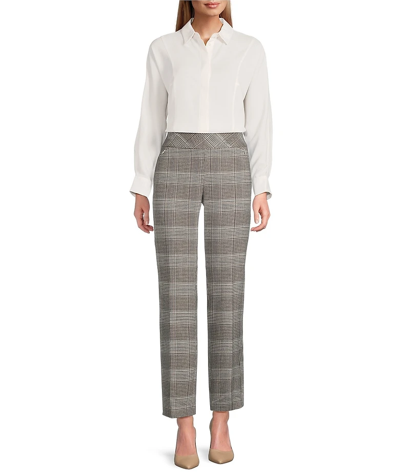 Investments Petite Houndstooth Plaid PARK AVE fit Pull-On Straight Leg Pants