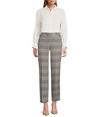 Investments Petite Houndstooth Plaid PARK AVE fit Pull-On Straight Leg Pants
