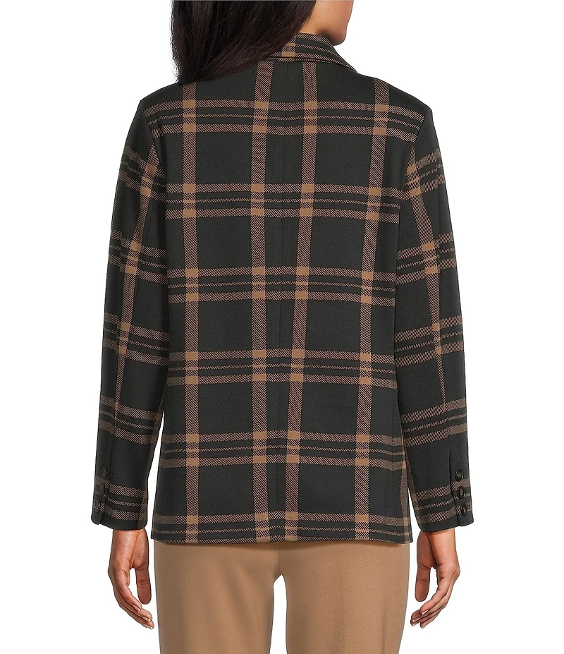 Investments Petite Large Windowpane Long Sleeve One Button Notch Lapel Blazer