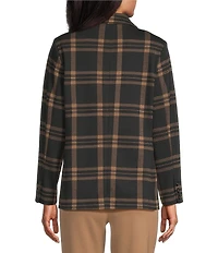 Investments Petite Large Windowpane Long Sleeve One Button Notch Lapel Blazer