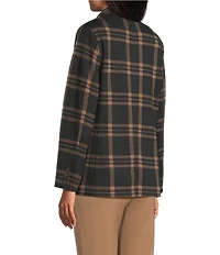 Investments Petite Large Windowpane Long Sleeve One Button Notch Lapel Blazer