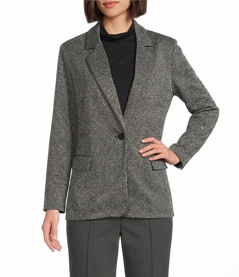 Investments Petite Melange Long Sleeve One Button Notch Lapel Blazer