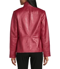 Investments Petite Platinum Suiting Genuine Lamb Leather Stand Collar Zip Front Long Sleeve Jacket