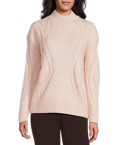 Investments Petite Rain Forest Long Sleeve Mock Neck Pullover Sweater