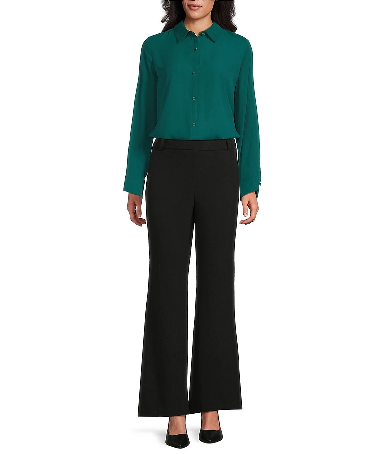 Investments Petite Flare Leg Pull-On Basket Weave Pants