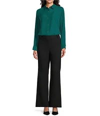 Investments Petite Flare Leg Pull-On Basket Weave Pants