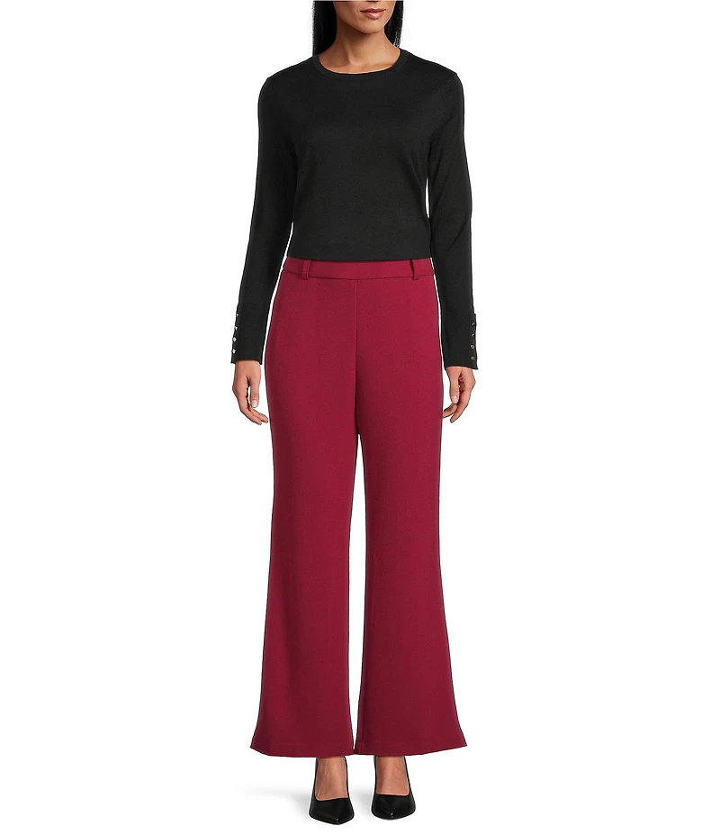 Investments Petite Flare Leg Pull-On Basket Weave Pants