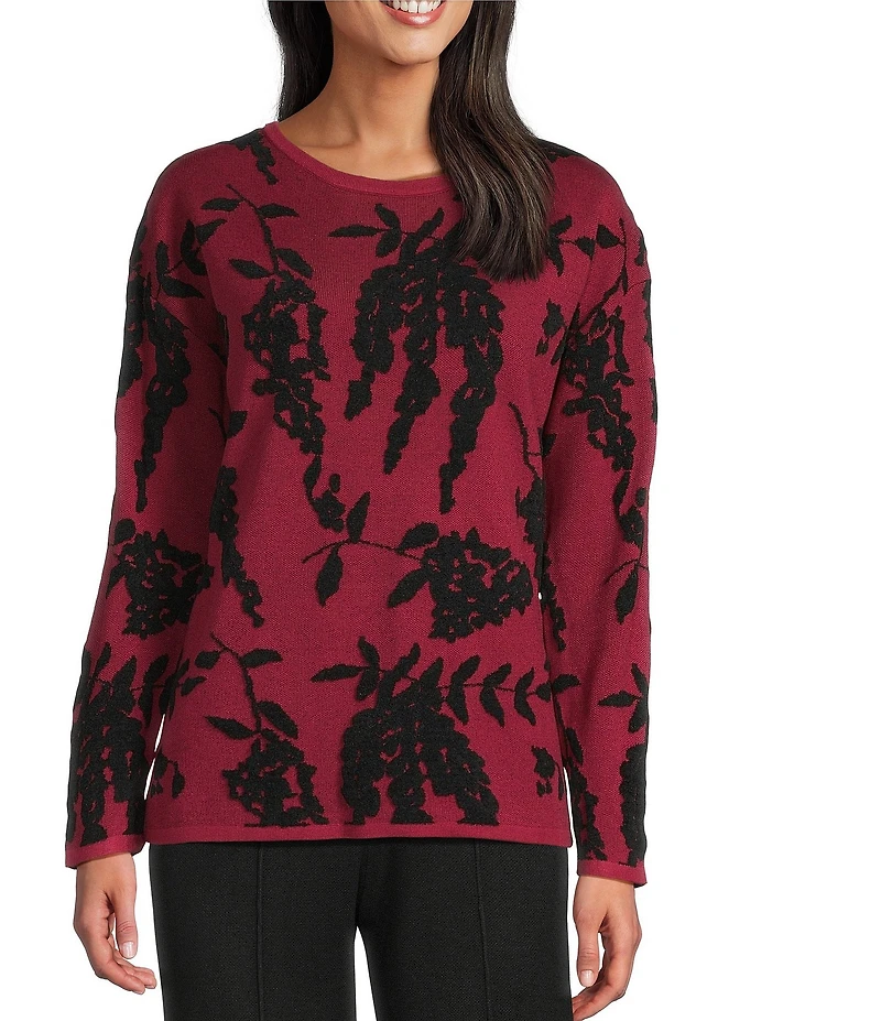 Investments Petite Rumba Red Long Sleeve Crew Neck Pullover Top
