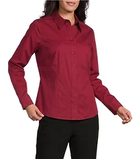 Investments Petite Rumba Red Woven Long Sleeve Point Collar Button Front Top