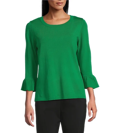 Investments Petite Size 3/4 Flounce Sleeve Crew Neck Top