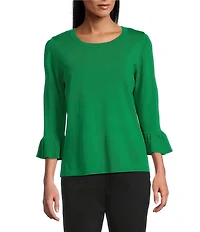 Investments Petite Size 3/4 Flounce Sleeve Crew Neck Top