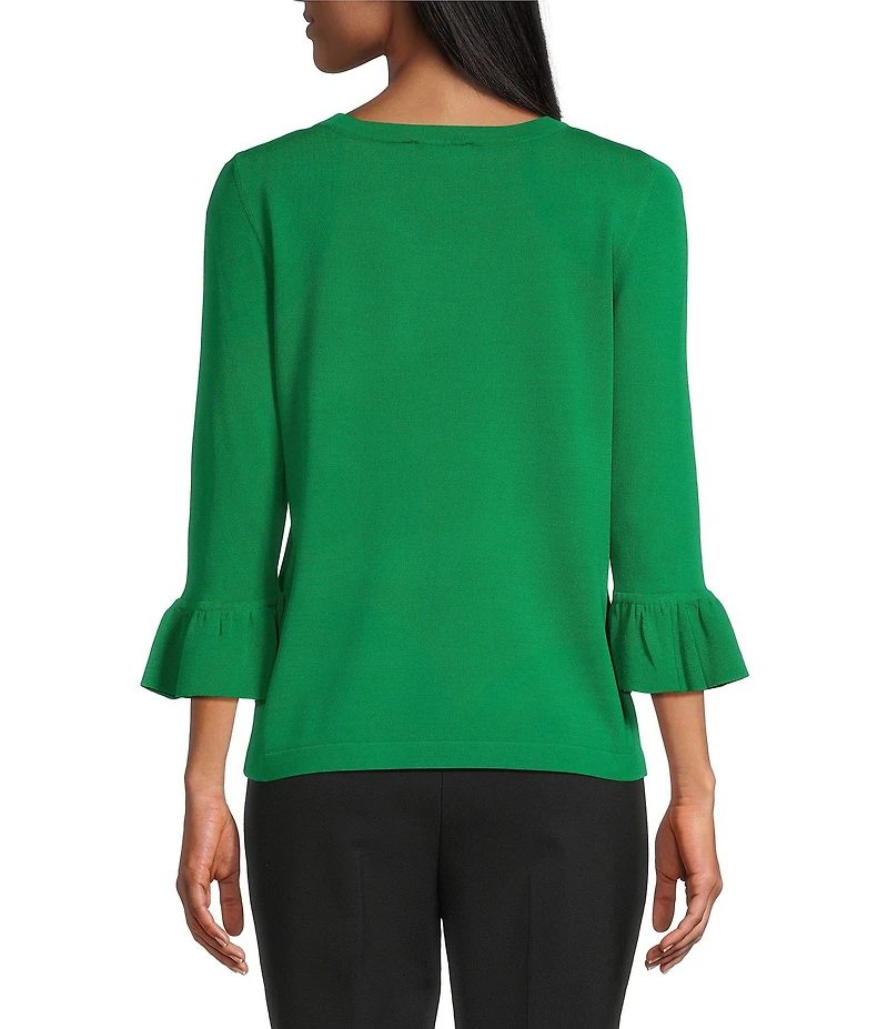Investments Petite Size 3/4 Flounce Sleeve Crew Neck Top